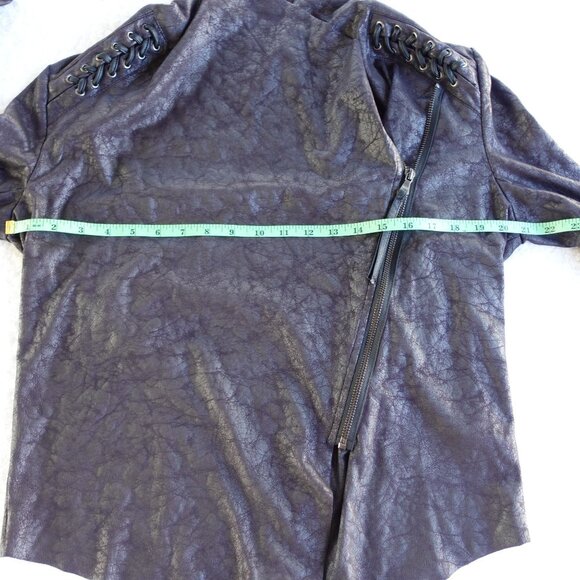 Faux Leather Moto Style Jacket With Lace-Up Shoulder Detail By Vigoss - Picture 7 of 10